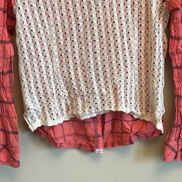 Miss Me M long sleeve open back blouse plaid lace - Picture 5 of 8